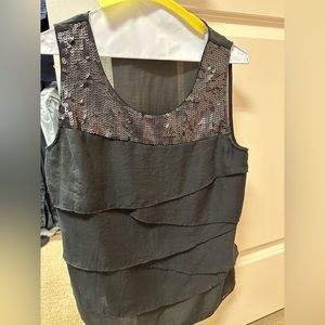 LOFT Black tank with layers and sequins on top